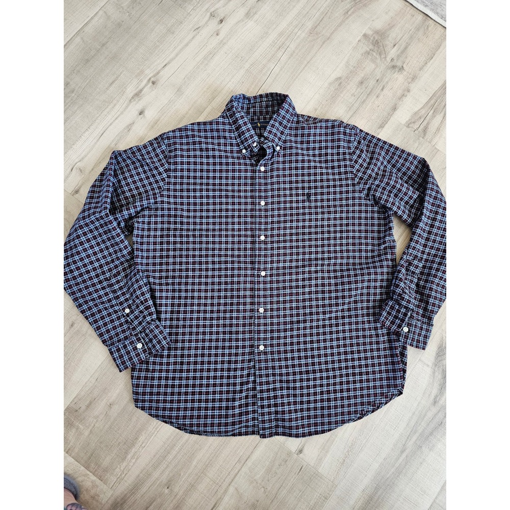 Polo Ralph Lauren Mens XL Plaid Button Shirt Blue Red Black Cotton Long Sleeve